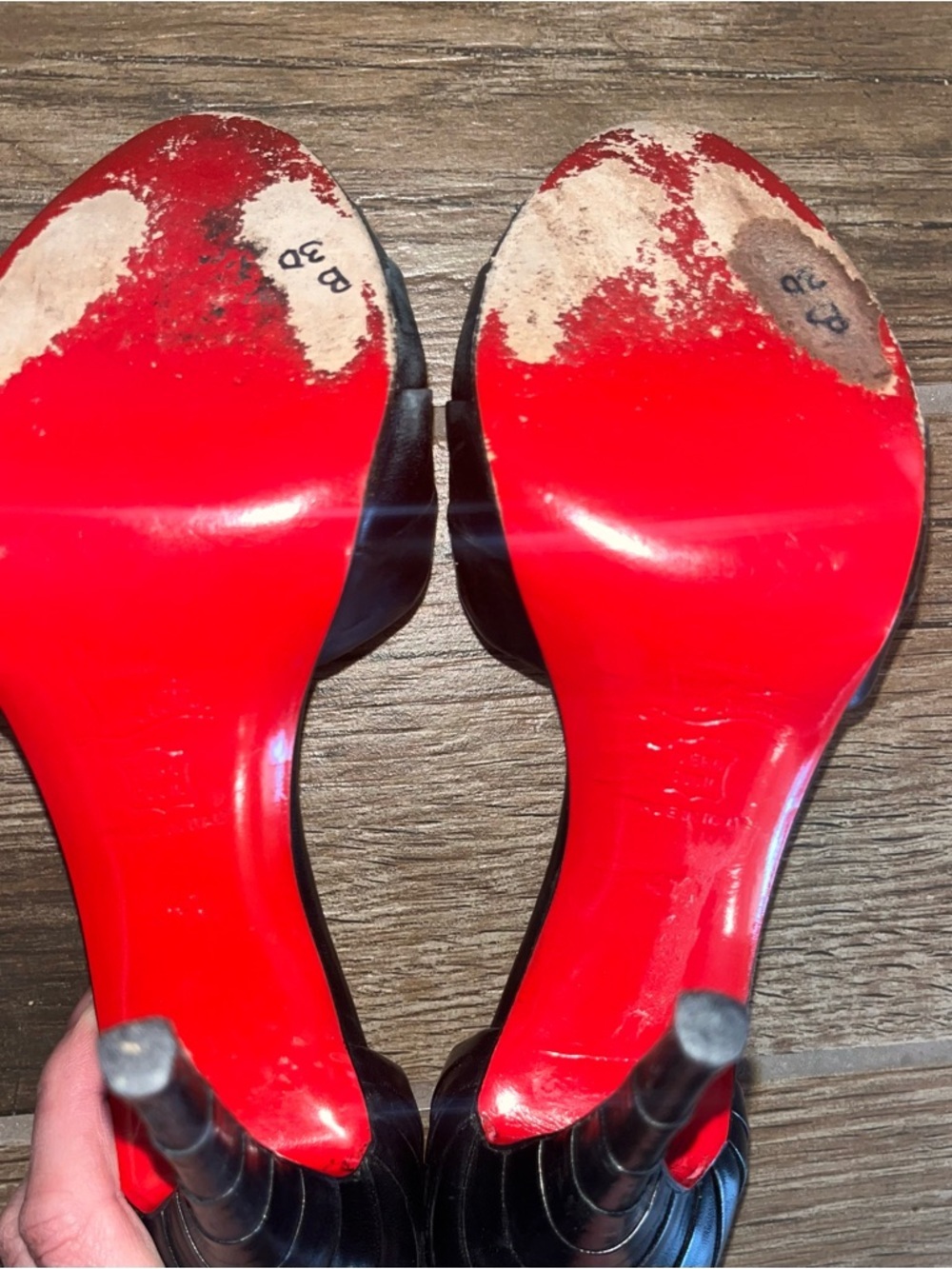 Christian Louboutin Black Leather Peep-Toe Pumps - Picture 5 of 9